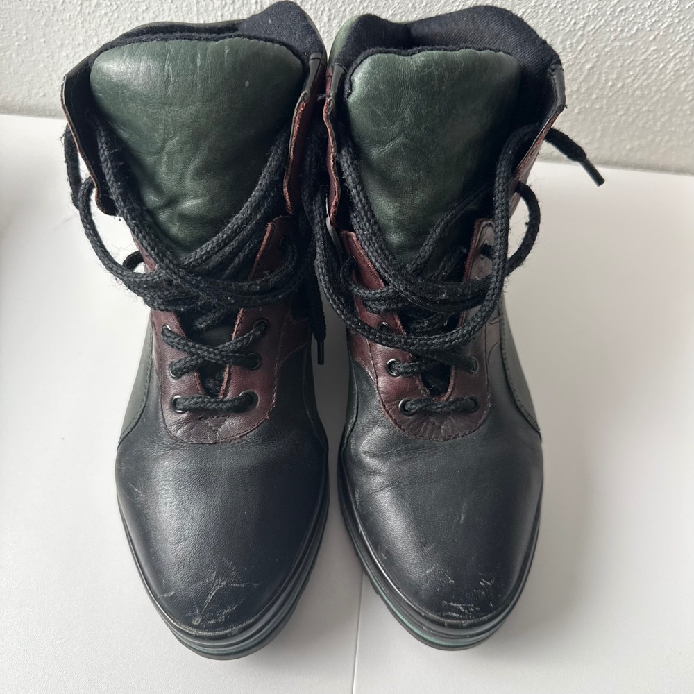Danexx Casual Vintage Leather Hiking Boots Black Green Burgundy Lace Up Wome 7.5 - Picture 3 of 10